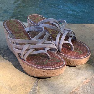 Sam Edelman Reana Suede Strappy Thong Cork Wedge Sandals Sz 8.5